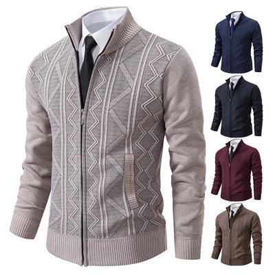 Thickened jacket men's autumn and winter warm trend line stand collar knitted cardigan sweater coat