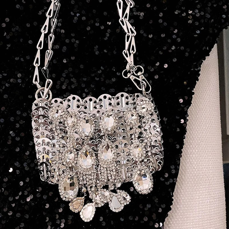 TOBO Shiny Sequins Diamond Designer Wallet Metal Silver Gem Beads Designer Bag Fish Scale Dumplings Underarm Handbag Wedding