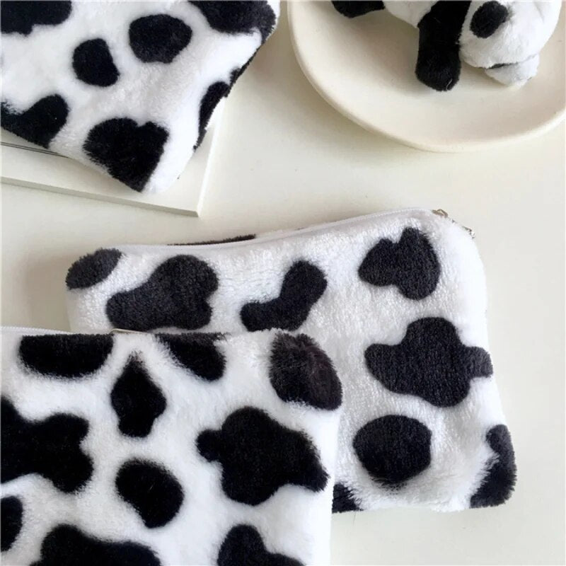 New Cute Cow Print Plush Coin Purses Mini Coin Wallet Bag Card Holder ID Credit Holder Pocket Women Girls Coin Purse