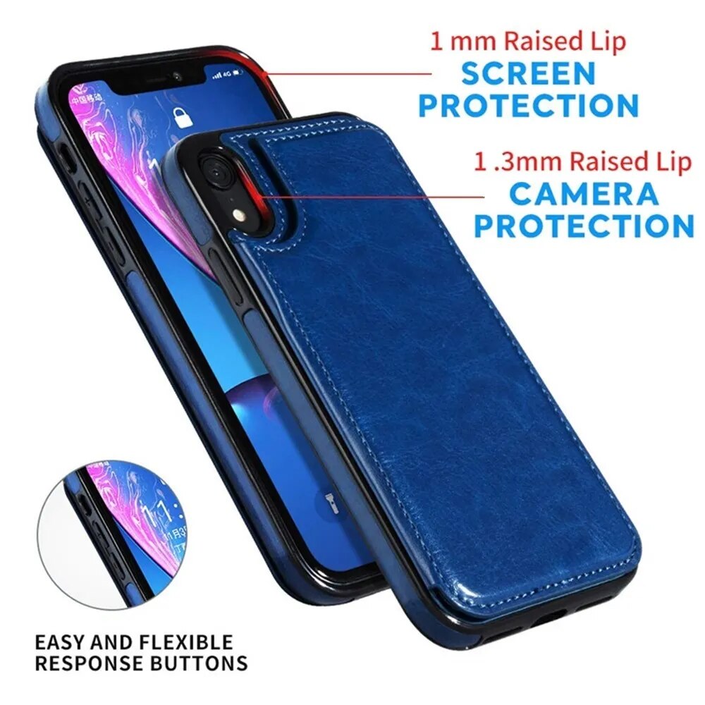 Leather Retro Card Holder Flip Cover for iPhone 11 12 13 14 15 Pro Max Mini Wallet Case XR X XS Max 8 7 6S Plus 5S SE 2022 2020