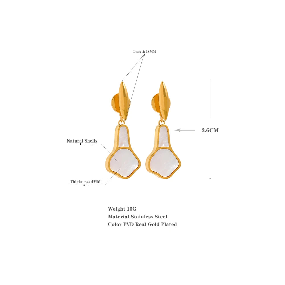 Yhpup Fashion Natural Shell Geometric Stainless Steel Drop Dangle Earrings 18K Gold Plated Waterproof Charm New Jewelry Women