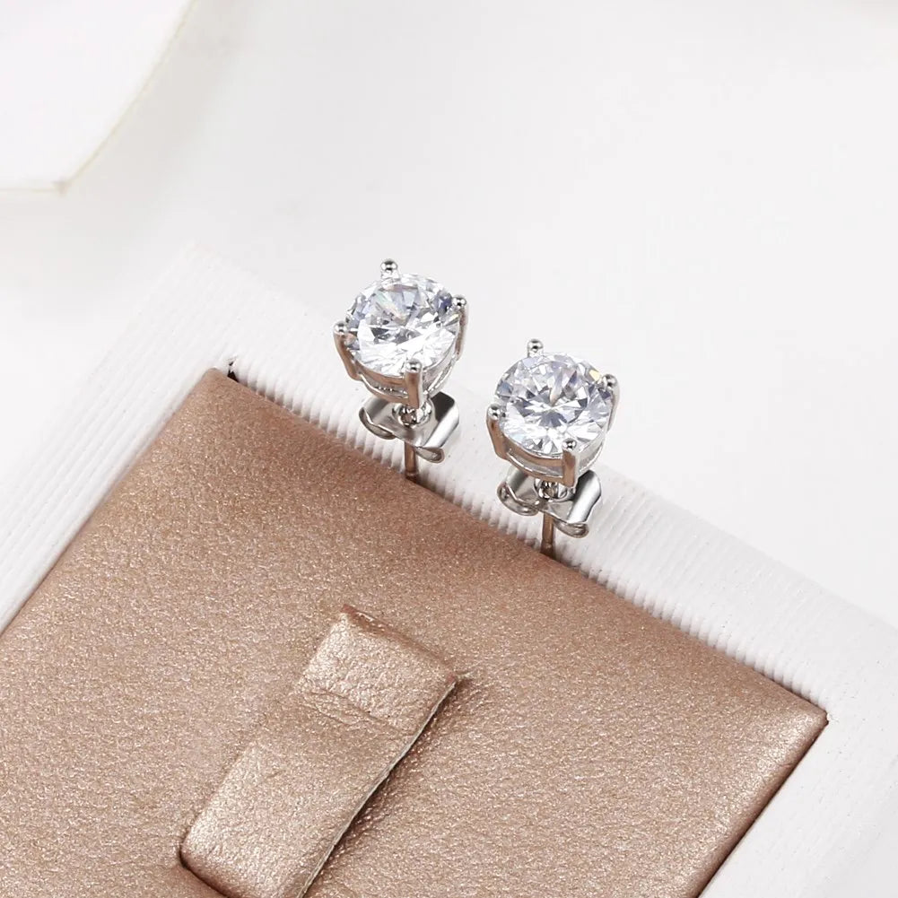 Hot sale Fine 925 Sterling silver diamond stud earrings for women fashion Charm party wedding classic jewelry Holiday gifts