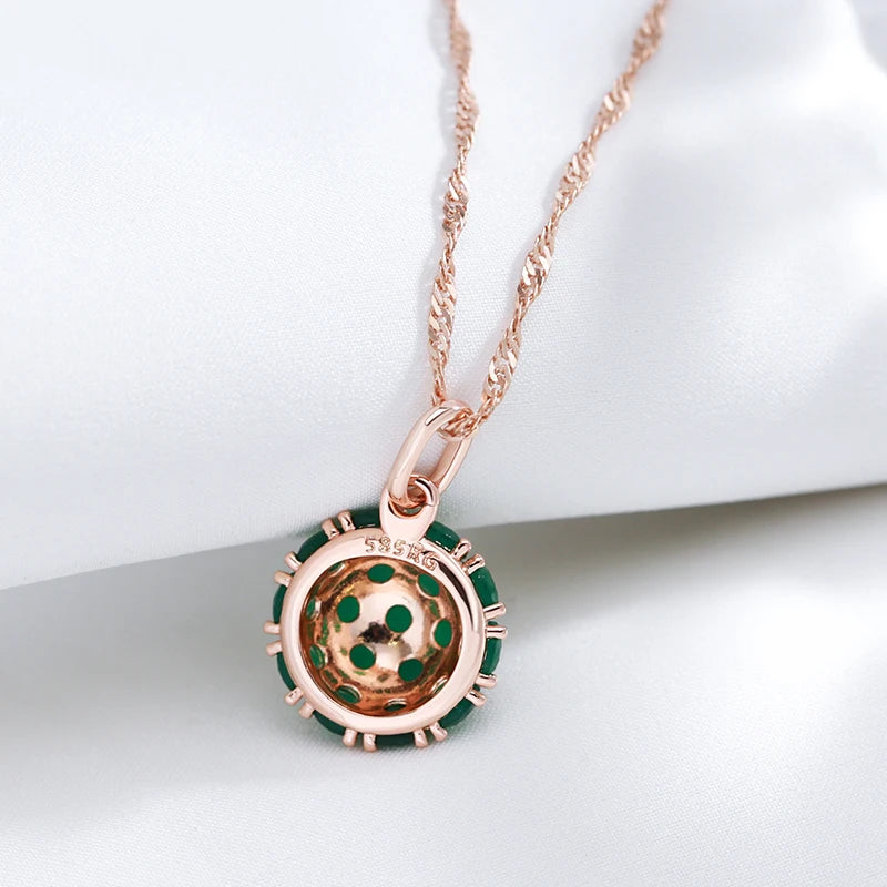 Kinel Unusual Full Sparkling Green Natural Zircon Pendant Necklace for Women Luxury 585 Rose Gold Color Party Daily Fine Jewelry