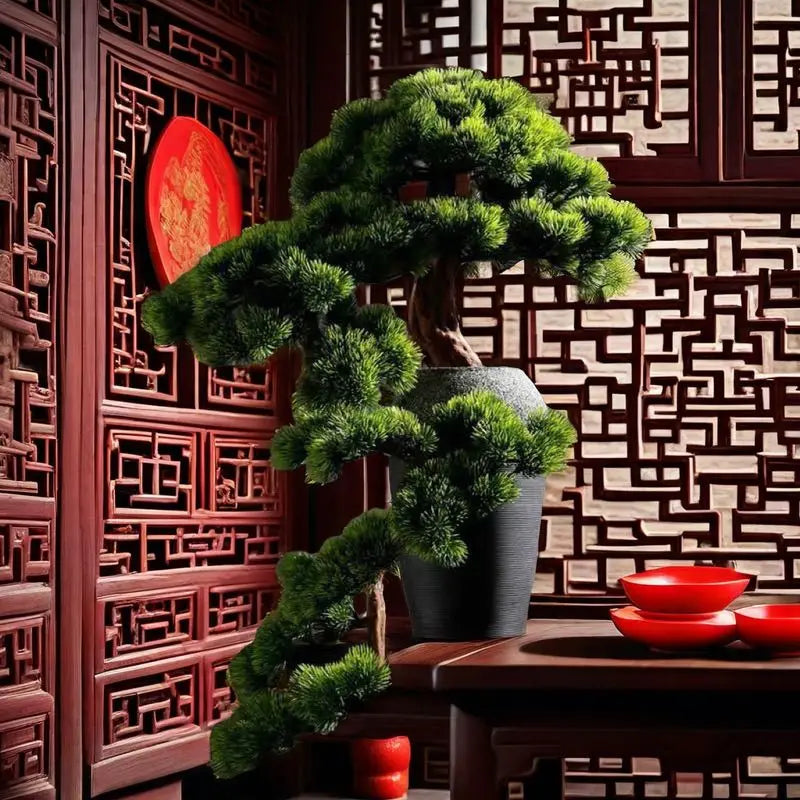 Zhaocai high-end welcome pine bonsai new Chinese home living room interior office porch simulation decoration