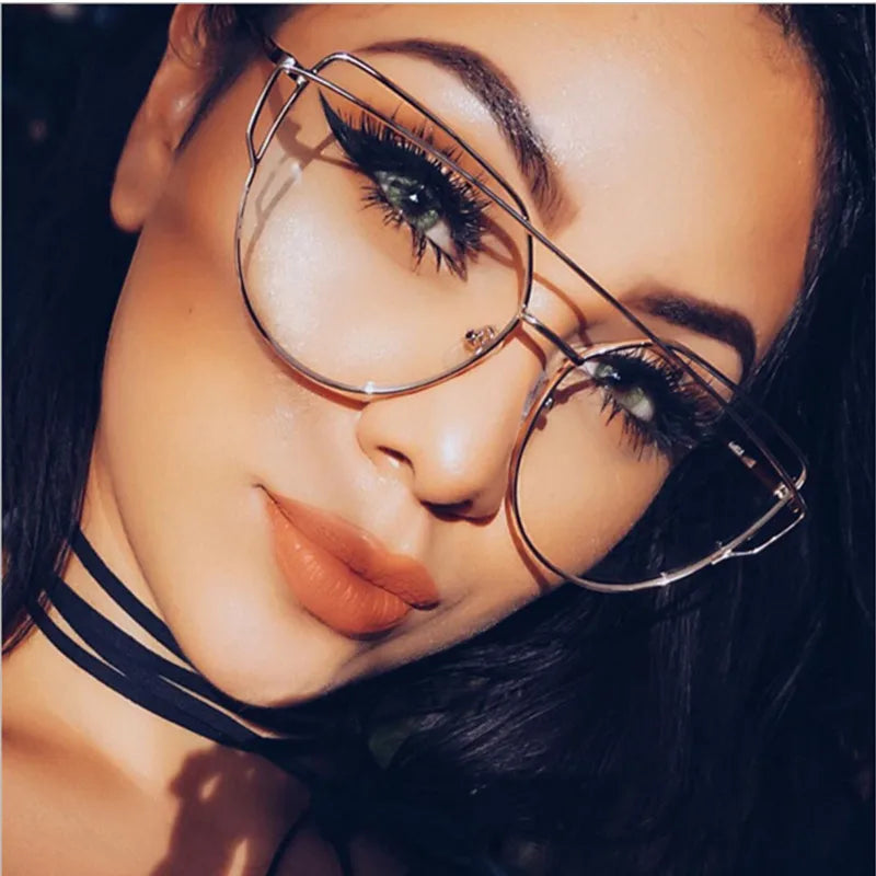 quality vintage Cat Eye glasses clear lens men women fashion gold metal frame eyeglasses oversized black 2022