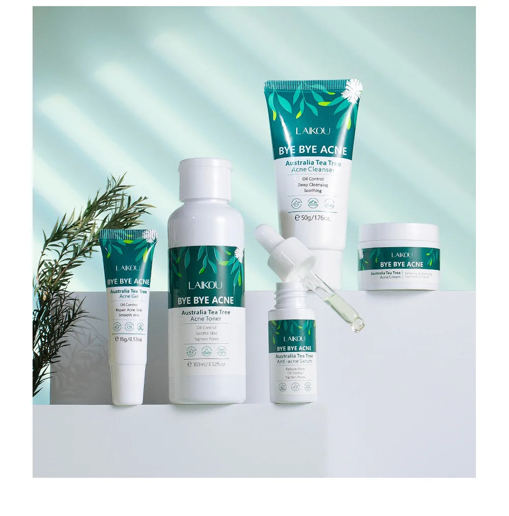 LAIKOU Australia Tea Tree Acne Skincare Five-Piece Set ( Cleanser, Toner, Serum,Gel,Cream), for Oily and Acne-Prone Skin