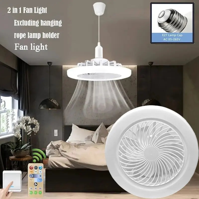 LED Light Fan with Remote Control and 3-Speed E27 Lighting Base for Bedroom and Living Room Lighting 2-in-1 Ceiling Fan Lights