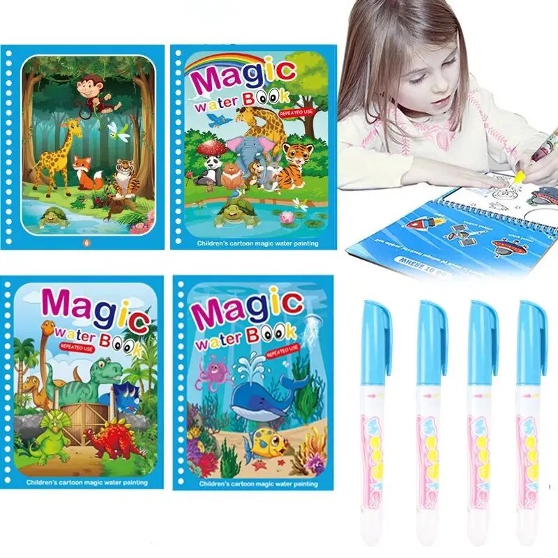 Kids Montessori Toys Reusable Magic Water Coloring Book Magica Drawing Books Painting Toys Toddler Early Education Toys for Baby