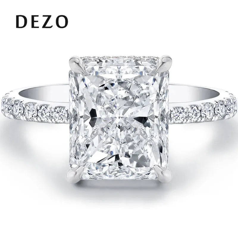 DEZO Moissanite Solitaire Engagement Rings 2/3/4ct Radiant Cut D Color Solid 925 Sterling Silver Women Wedding Jewelry Gifts