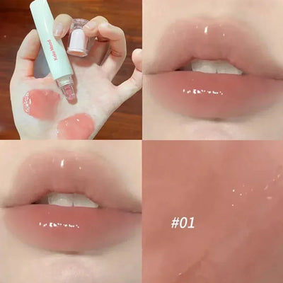 Crystal-frozen Glossy Lip Glaze Waterproof Long Lasting Lip Gloss Glossy Mirror Tea Red Liquid Lipstick Doodle Lip Korean Makeup