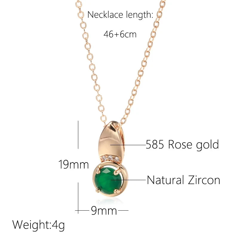 Kinel Hot Round Emerald Pendant Necklace Women 585 Rose Gold Color Natural Zircon Accessories High Quality Daily Fine Jewelry