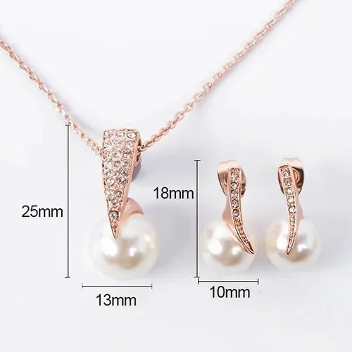 Delysia King 3pcs Women Trendy Pearl Earrings Necklace Jewelry Set Superior Quality Rhinestones Bride Party Earring