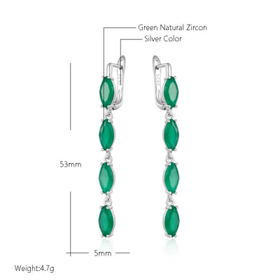 Kinel Hot Full Green Natural Zircon Long Women's Earring Silver Color Vintage Bride Wedding Jewelry Luxury Design Best Gift