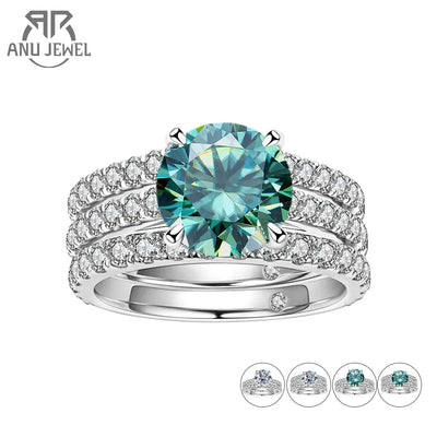 AnuJewel 3ct Main Stone(Total 4.15ct) D Color Moissanite Ring Set Bridal Sets Wedding Band Silver Rings With GRA Wholesale