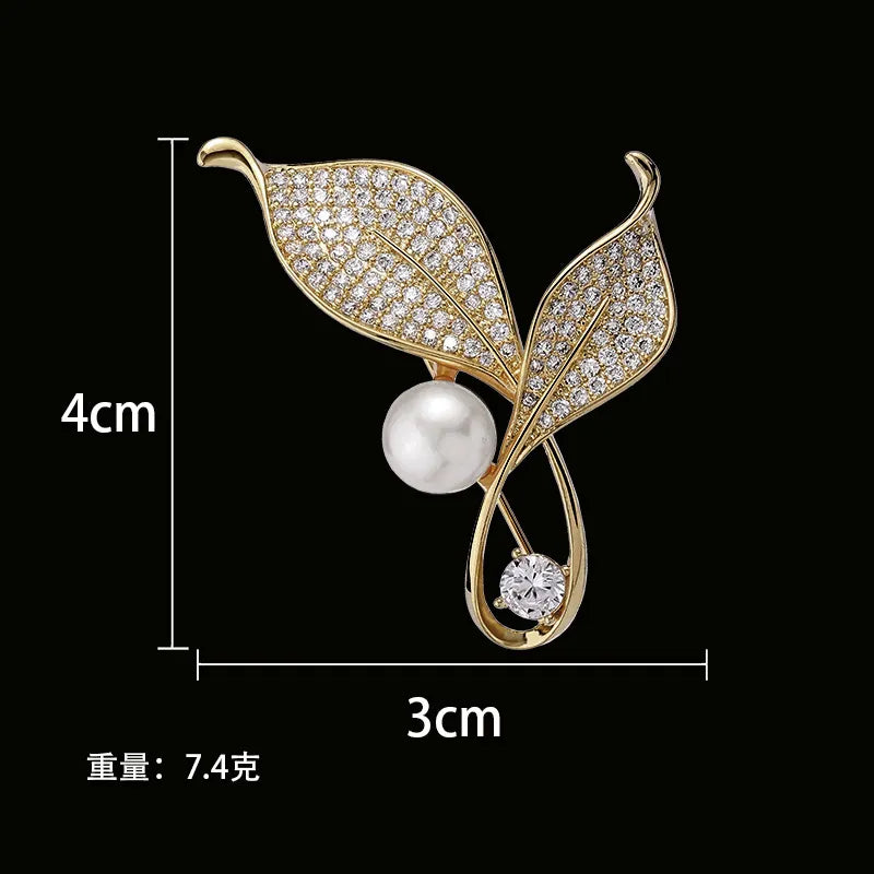 Delicate Tree Leaf Brooches Pins for Women Vintage Crystal Rhinestone Shirts Suits Lapel Brooch Pin Retro Collar Badge Jewelry