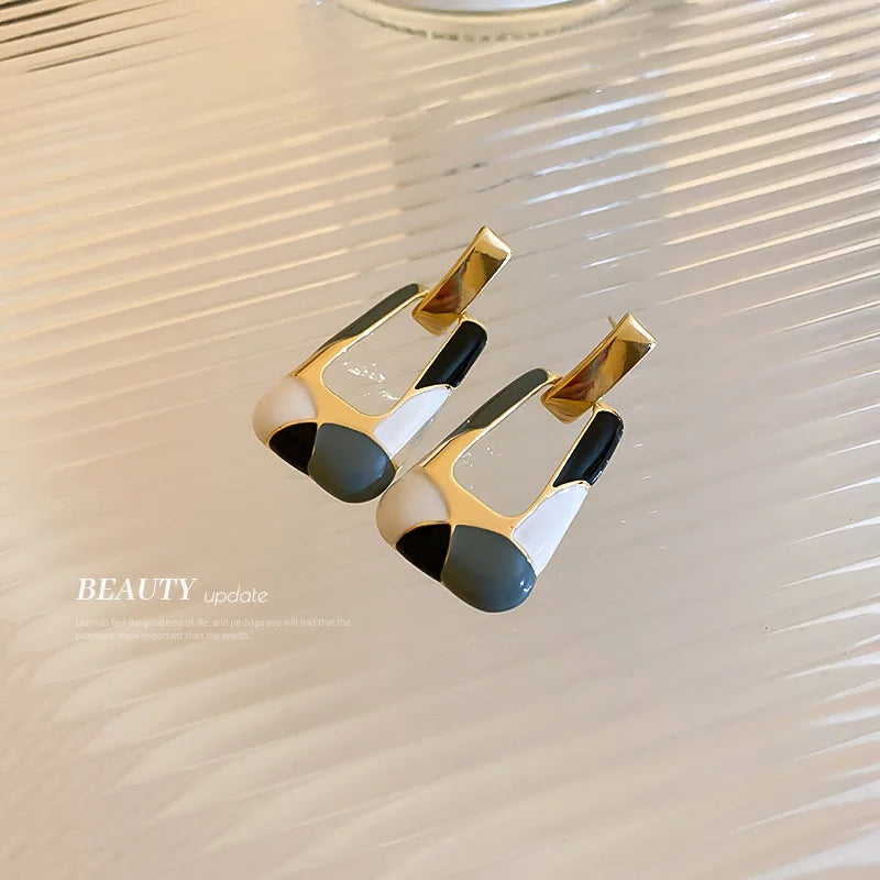 Minar 2023 Hot Sale Trapezoid Colorful Enamel Earring For Women Hollow Geometric Long Dangle Earrings Korean Style Party Jewelry