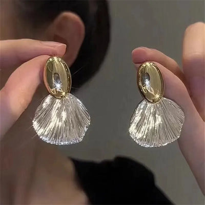 Fashion Gold Silver Color Big Metal Shell Drop Earrings for Women Geometric Irregular Vintage Simple Earrigns Jewelry Party Gift