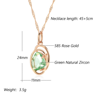 Wbmqda Geometric Light Green Stone Pendant And Necklace For Women 585 Rose Gold Color Trendy Neck Chain Jewelry