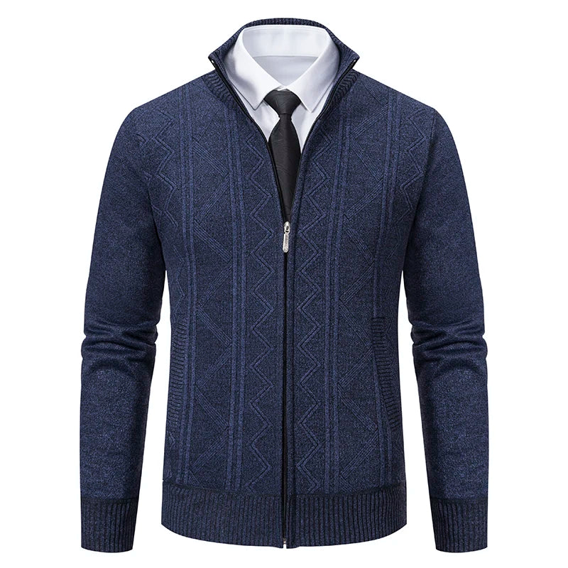 Thickened jacket men's autumn and winter warm trend line stand collar knitted cardigan sweater coat