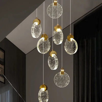 Modern led pendant golden villa staircase living room home decoration chandelier shopping mall crystal rope Chandelier