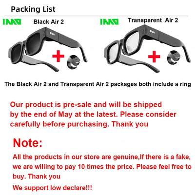 INMO Air 2 Wireless Portable AR Glasses Full Color Display Smart Translation Glasses with Translation&AIGC for Office Speech