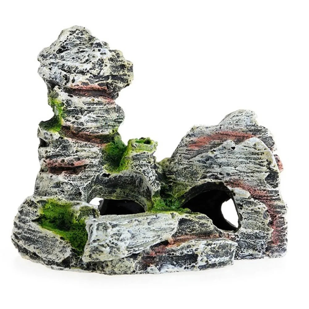 Artificial Moss Hiding Cave Mountain View Underwater Fish Tank Ornament Landscaping Craft Living Room Resin Aquarium Rockery