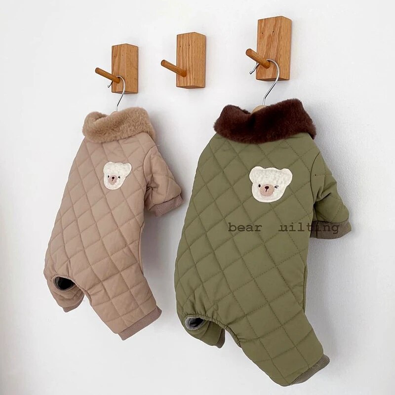 Dog Padded Coat Thicken Soft Crew Neck Collar Terry Non-pilling Keep Warm Cotton Winter Korean Four-legged Pet Clothes for Puppy