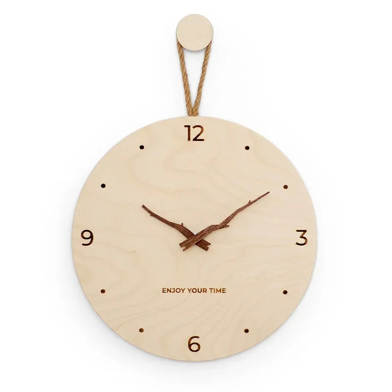 Nordic Simple Wooden Hemp Rope Wall Clock Living Room Home Clock Silent Clock Fashion Japanese Modern Creative Clock