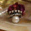 Huitan Antique Imitation Pearl Finger Ring for Women Personality Y2K Girl Accessories Two Tone Metal Rings Vintage Jewelry Party