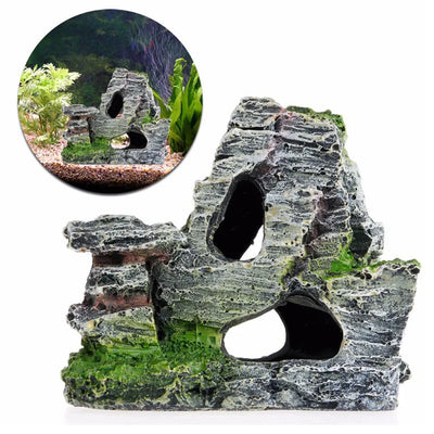 Artificial Moss Hiding Cave Mountain View Underwater Fish Tank Ornament Landscaping Craft Living Room Resin Aquarium Rockery