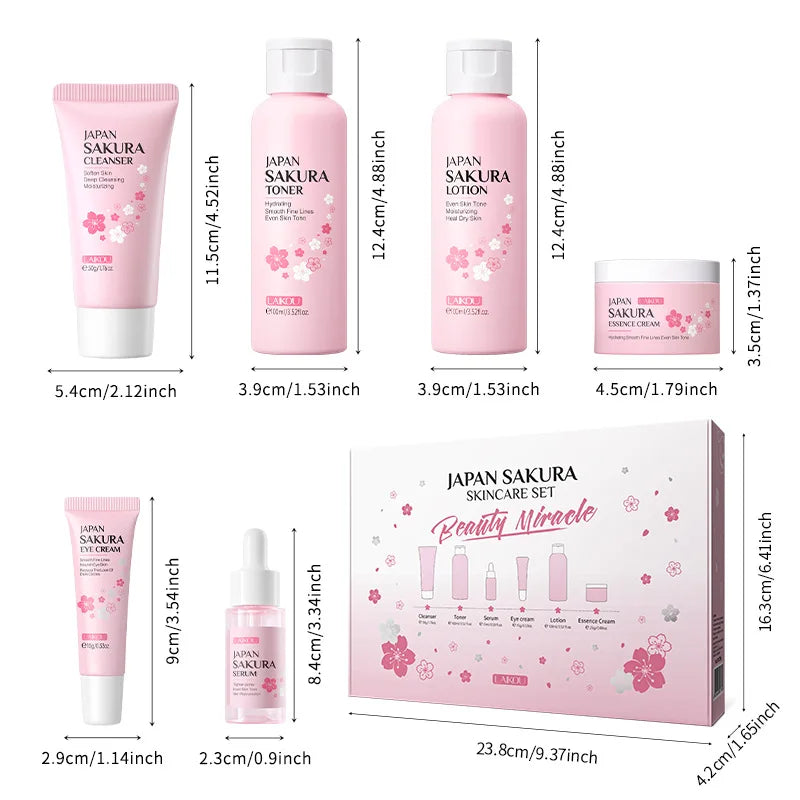 LAIKOU Sakura Skin Care Sets Facial Cleanser Eye Creams Face Cream Serum Lotion Toner Brightening Moisturizing Face Care Kit