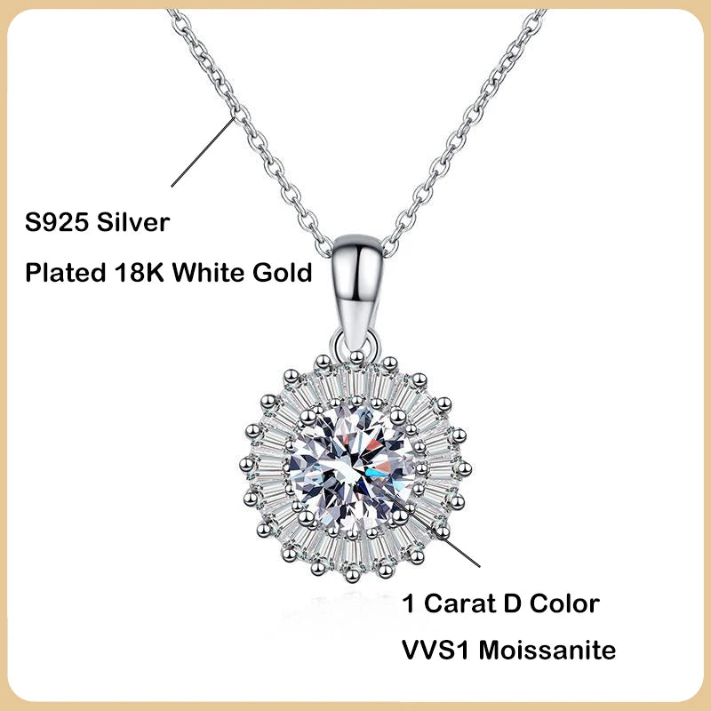 EWYA 1 Carat D Color Moissanite Pendant Necklace for Women Party Fine Jewelry 925 Sterling Silver Diamond Neck Chain Necklaces