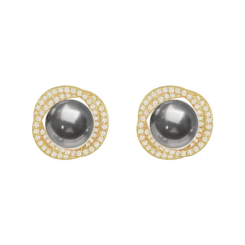 Advanced Design Micro Inlaid Zircon Spiral Grey Pearl Earrings 2023 Halloween Fashion Jewelry For Women‘s Party Ear Accessories