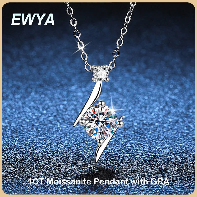 EWYA Sparkling Real 1CT Moissanite Pendant Necklace for Woman S925 Sterling Silver Diamond Neck Chain Necklaces Fine Jewelry