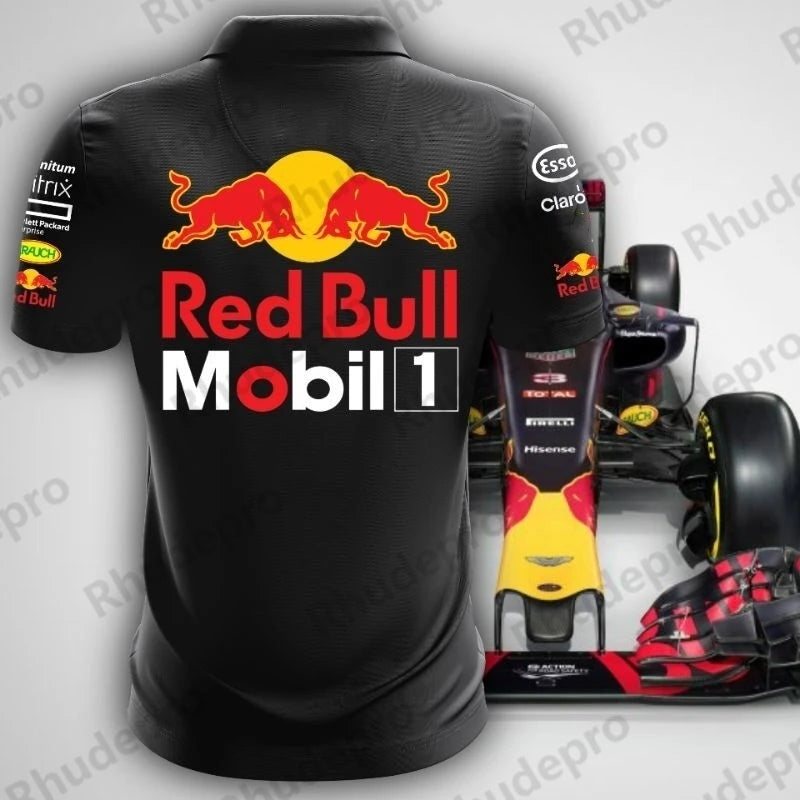 2024 Edition Red Bull Racing Team Men Casual Big Size Short Sleeve Graphic Polo Collar Shirt Playeras Para Hombres Mens Clothing