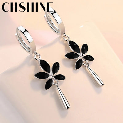 CHSHINE 925 Sterling Silver Maple Leaves Water Drop Earrings for Women's Wedding Banquet Charm Gift Jewelry