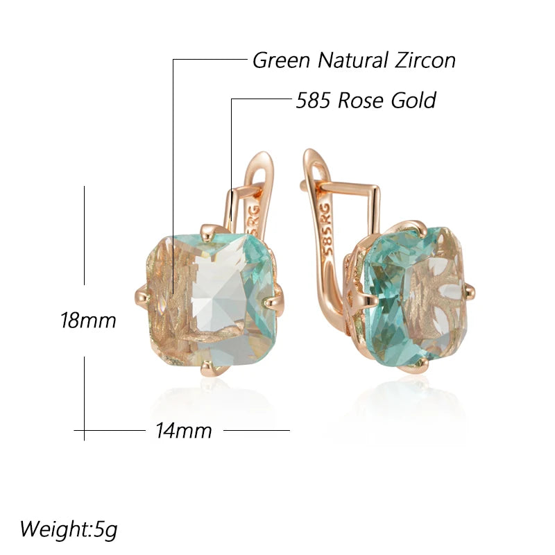 Wbmqda Big Square Light Green Stone Drop Earrings For Women 585 Rose Gold Color Fashion Zircon Jewelry Accessories