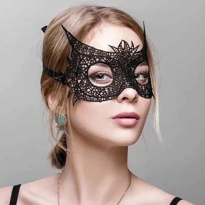 Black  Women Hollow Lace Masquerade Face Mask Princess Party Cosplay Prom Props Costume Nightclub Queen Half Face Eye Mask