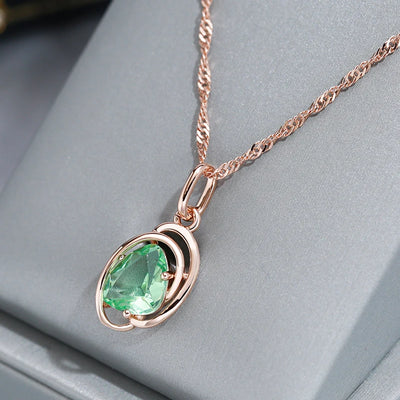 Wbmqda Geometric Light Green Stone Pendant And Necklace For Women 585 Rose Gold Color Trendy Neck Chain Jewelry