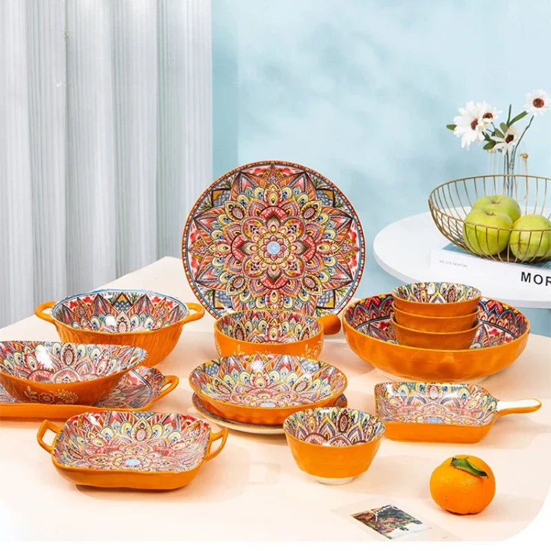 Dishes Pretty Bowl Ceramic Tableware Ceramic Soup Bowls for Food Western Food Plate Nordic Retro Rice Fruit Format Kitchen Bar