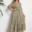 GIBSIE Plus Size Floral Print Knot Front Ruffle Hem Summer Dress Women Vacation Boho Puff Sleeve Split A-line Maxi Long Dresses