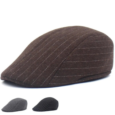 High Quality Retro Berets, Wool Striped Cabbie Flatcap, Caps Tweed, Hat (Acrylic)