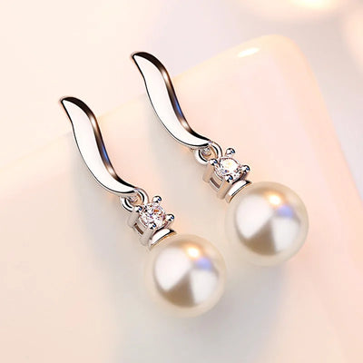 High Quality Woman's 925 Sterling Silver Jewelry New Crystal Pearl Stud Earrings XY0233