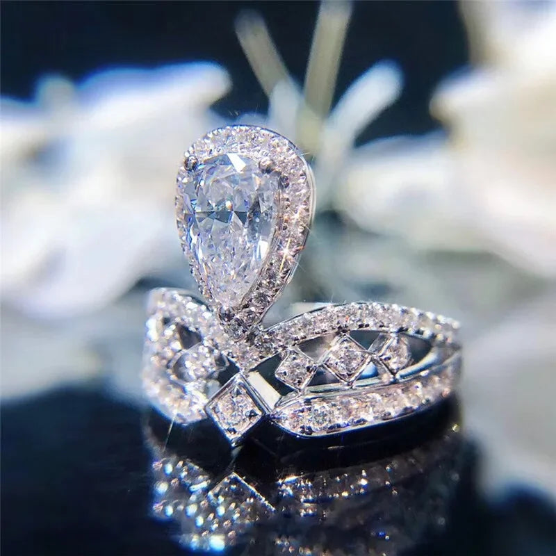 Luxury Water Drop Cubic Zirconia Engagement Ring for Women Fashion Pear Marquise Shape Promise Rings Jewelry Anniversary Gifts