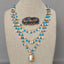 3 Strands 19'' Freshwater White Rice Pearl Blue Enamel Chain Necklace Keshi Pendant