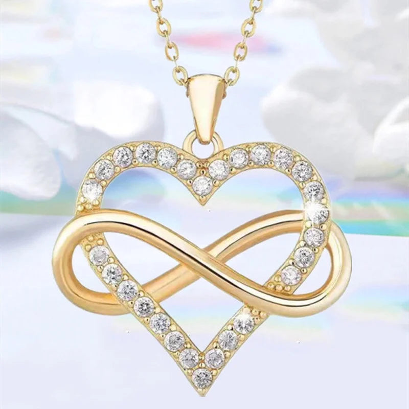 Exquisite Fashion Heart Necklace Crossed Infinite Love Pendant Wedding Engagement Jewelry Party Birthday Anniversary Gift