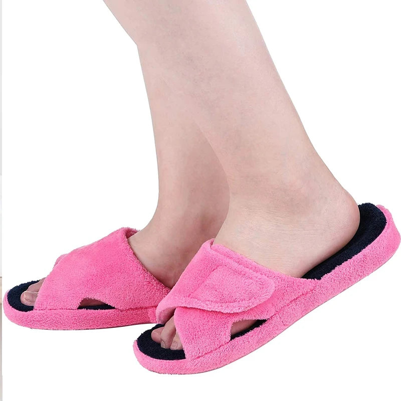 Pallene Cross Band Cotton Slippers Women Indoor Fuzzy Slippers For Ladies Non-slip Cozy Flats Slippers Open Toe House Slippers