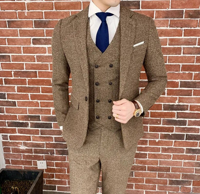 High-quality (Blazer + Vest + Trousers) Men's Italian Style Elegant Fashion Simple Business Casual Gentleman Three-piece Suit