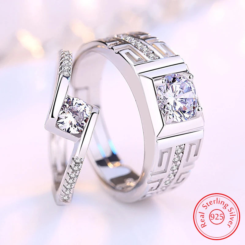 High Quality Gift Jewelry Men's Fashion Crystal Zircon 925 Sterling Silver Couple Rings For Women XY0370