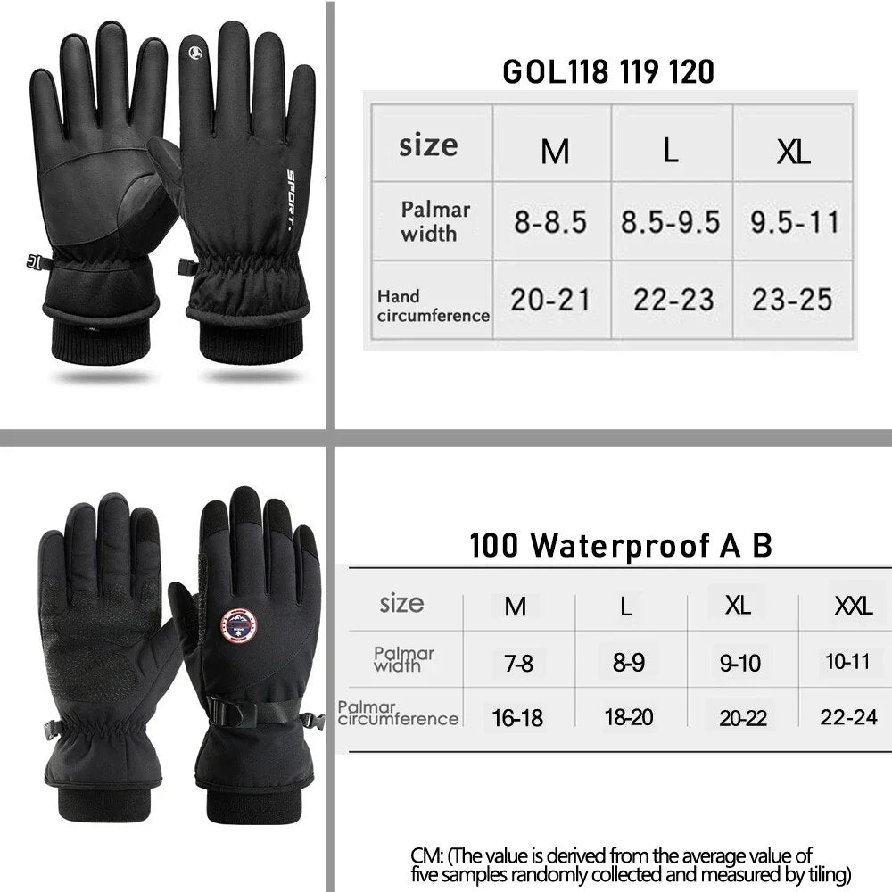 Men Winter Waterproof Cycling Gloves Outdoor Sports Running Motorcycle Ski Touch Screen Fleece Gloves Non-slip Warm Full Fingers